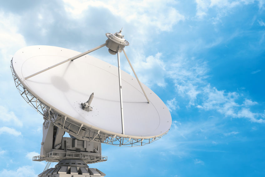3d rendering satellite dish with blue sky background