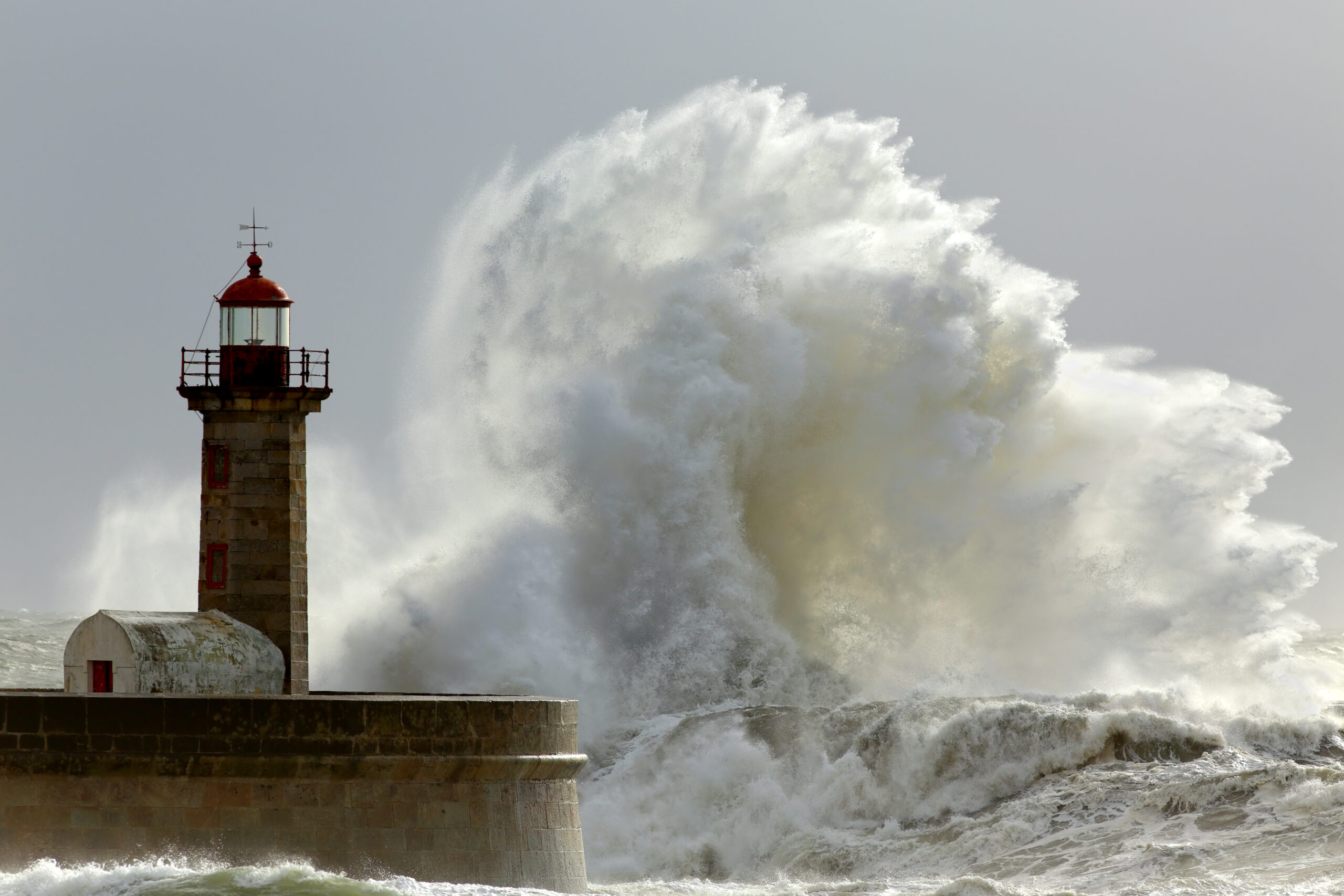 Big waves in a sunny storm. Portuguese north coast.