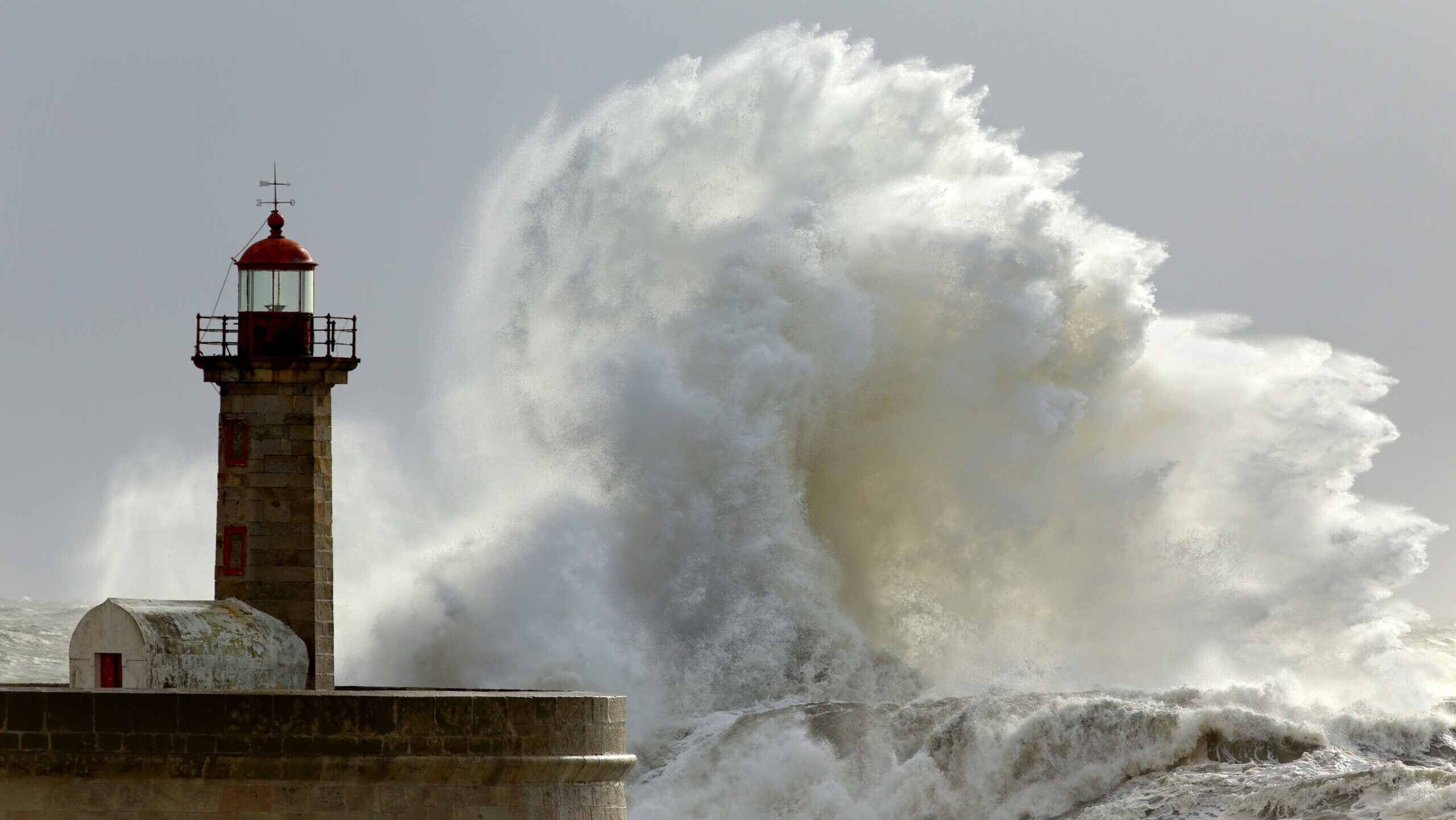 Big waves in a sunny storm. Portuguese north coast.